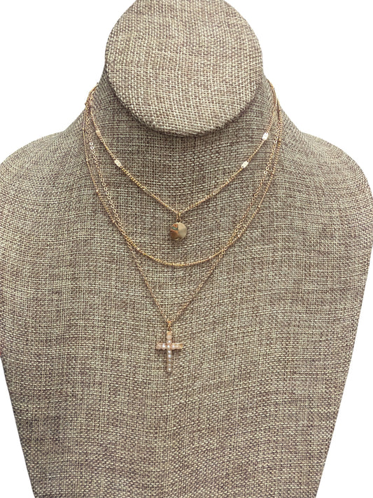 Gold 3 Layer Cross Necklace