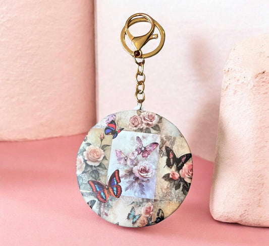 Butterfly Patchwork Keychain Mirror
