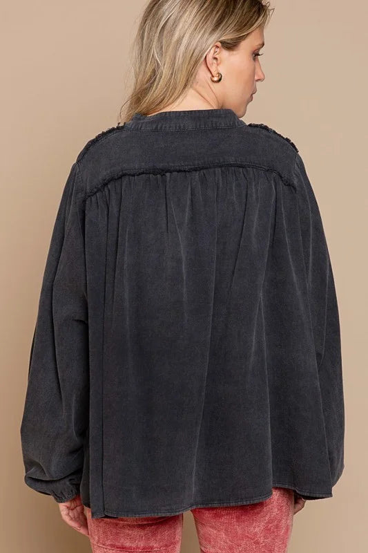 POL Button Down Ruffle Top