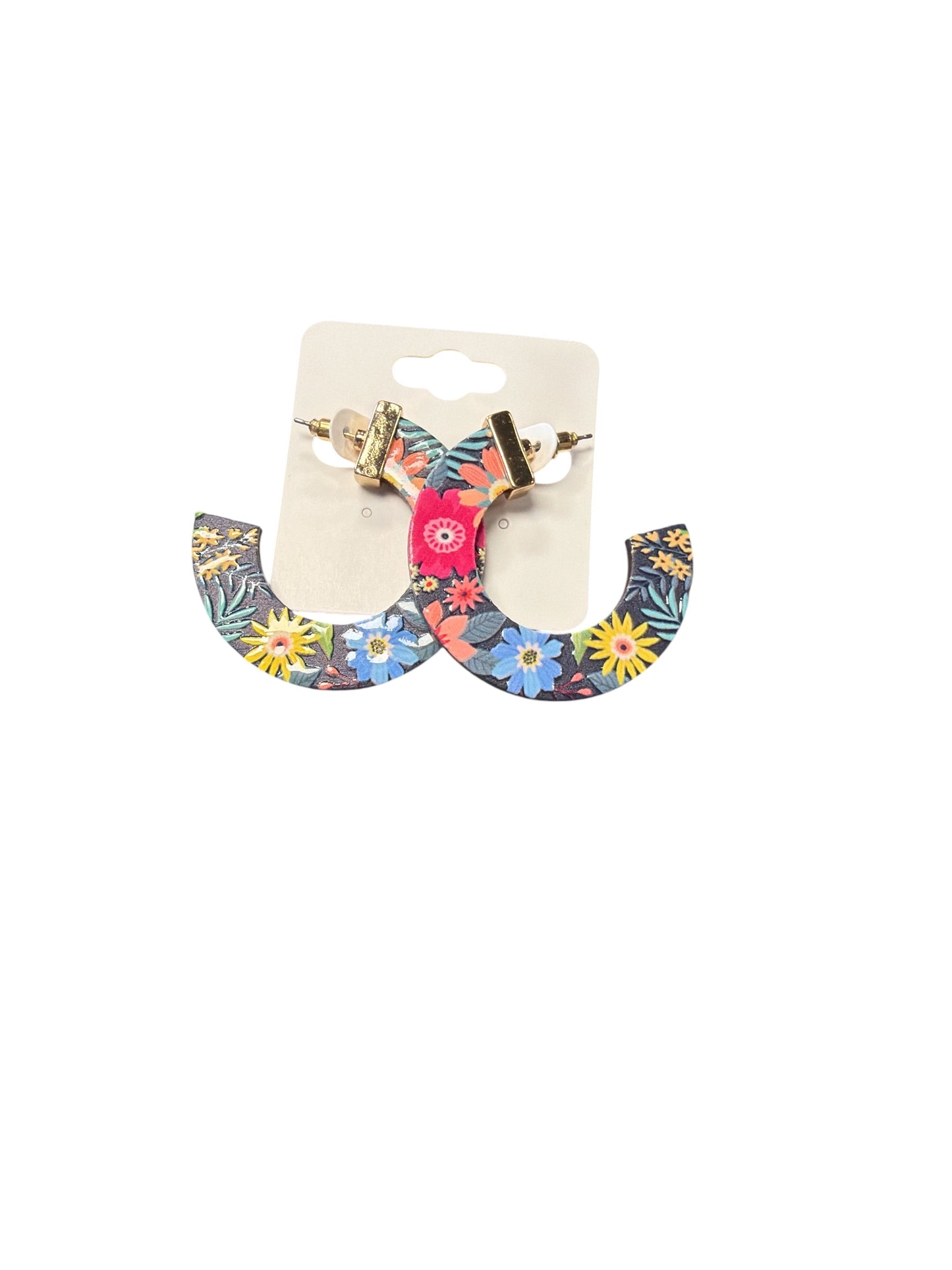 Wood Flower Hoop Earring