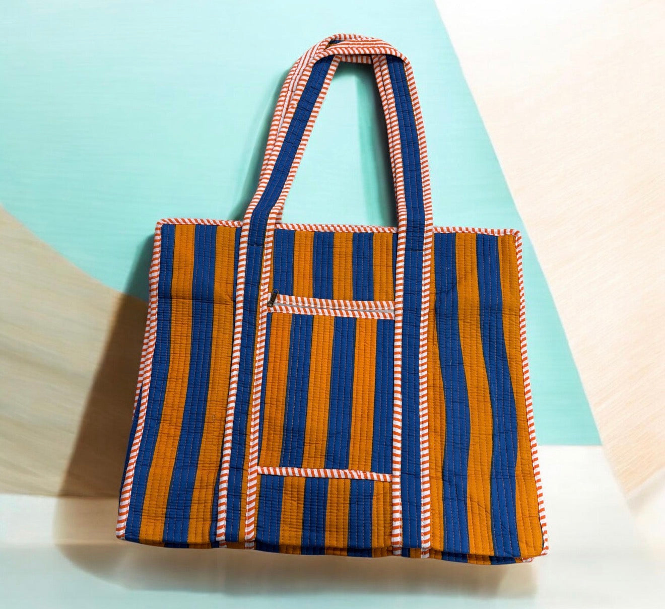 Jumbo Washable Striped Zipper Totes
