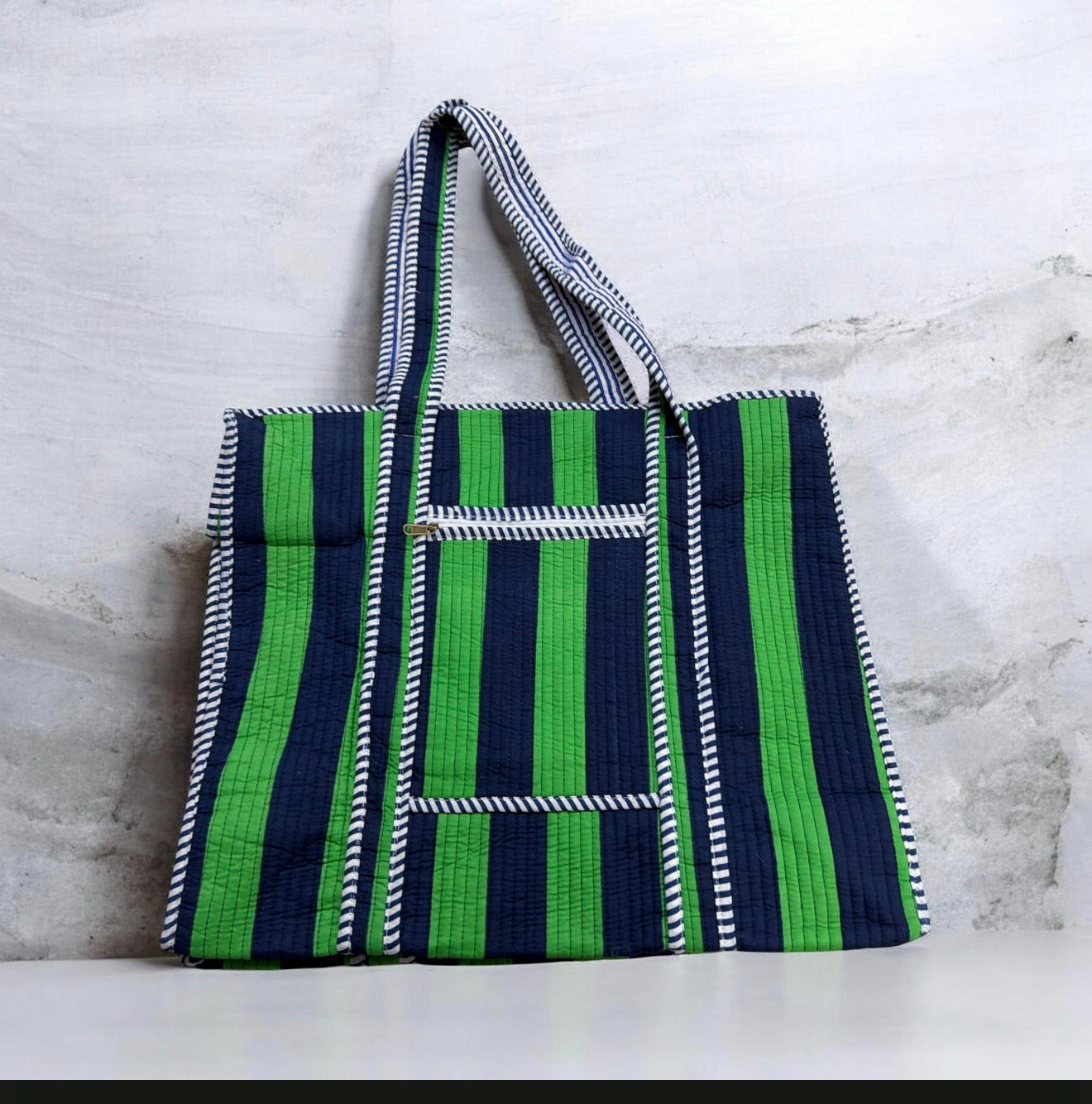 Jumbo Washable Striped Zipper Totes