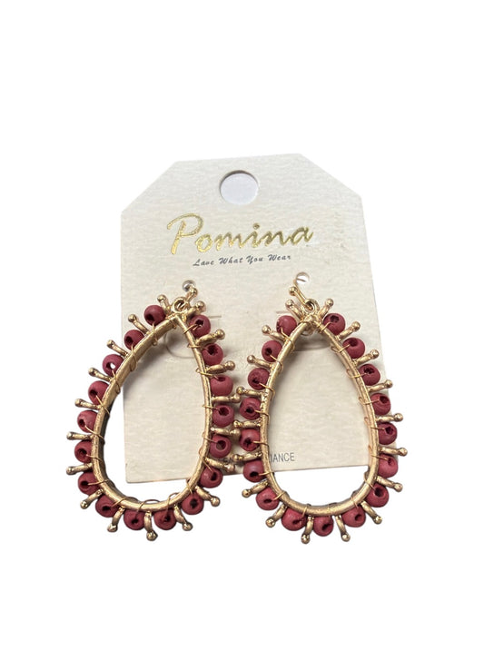 Wine Beaded Teardrop Earrings