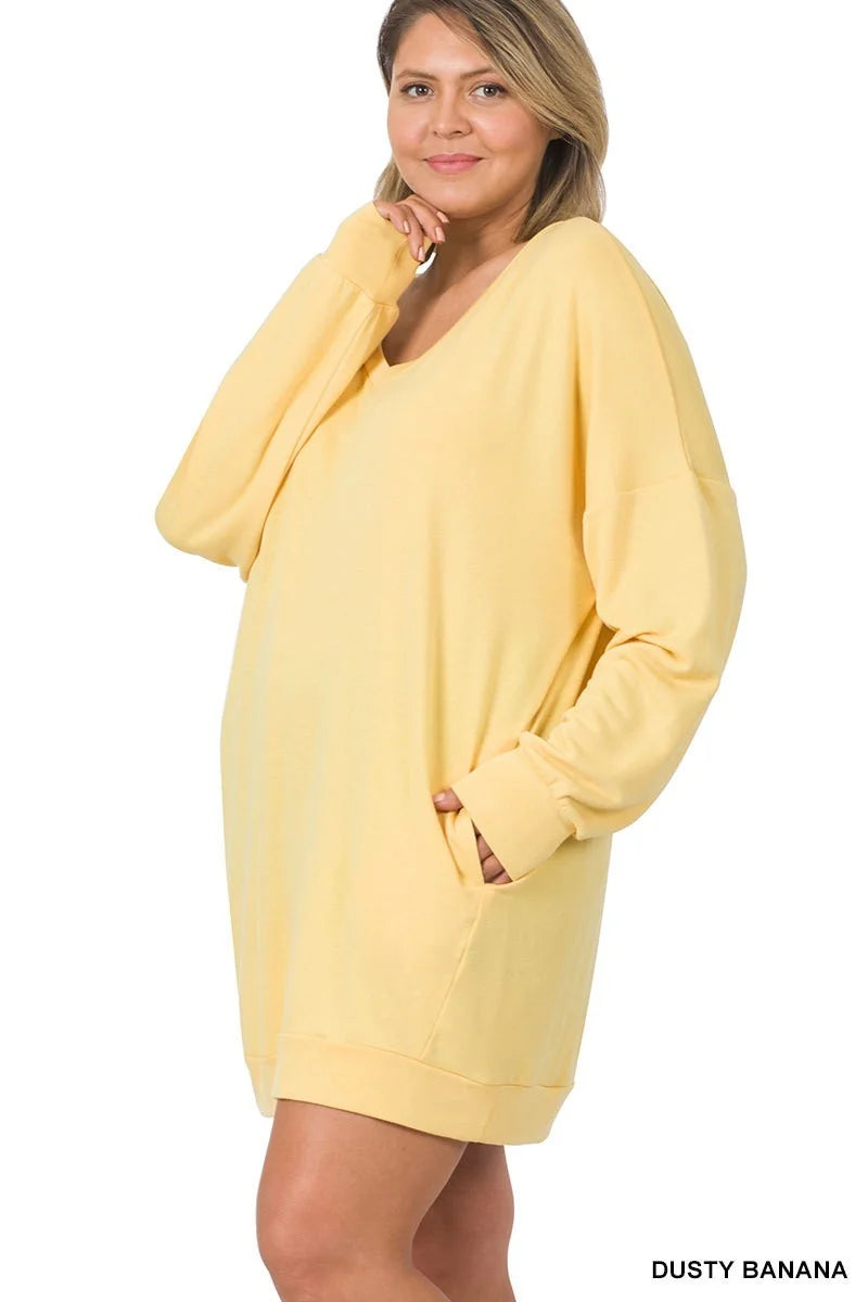 SOFT STRETCH F/TERRY DROP SHOULDER LONGLINE TOP