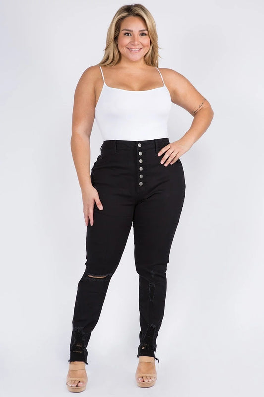 MAP SIX BUTTON SKINNY CURVY BLACK JEANS - FB2748