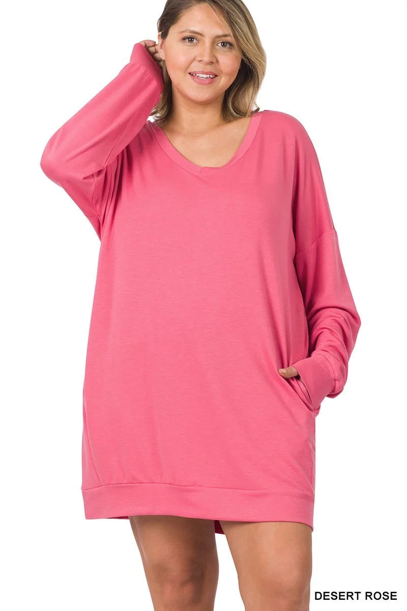 SOFT STRETCH F/TERRY DROP SHOULDER LONGLINE TOP