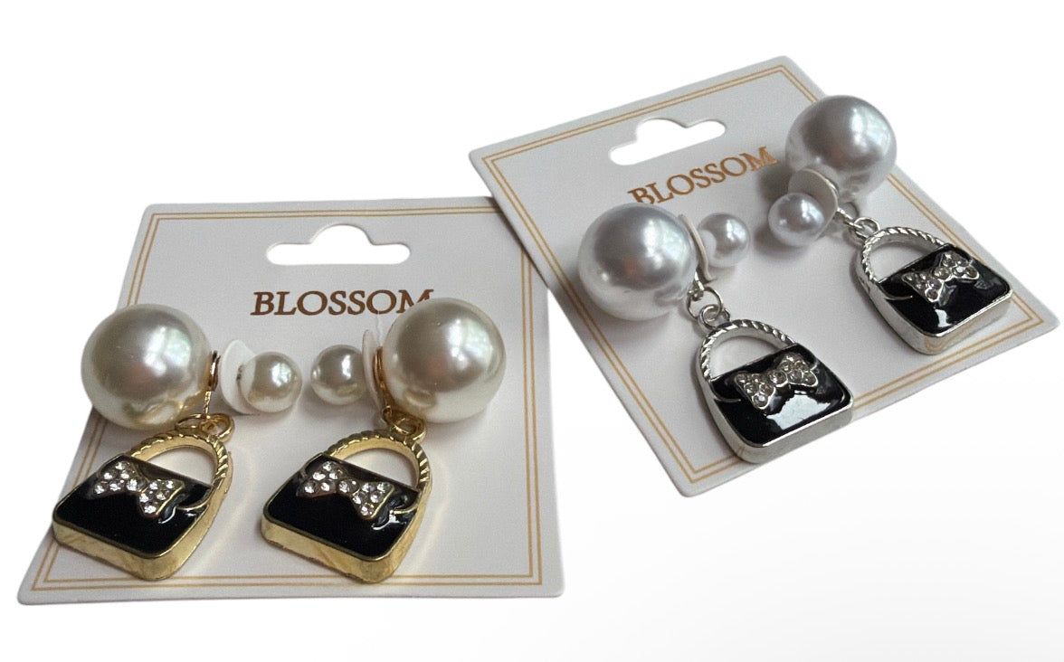 Purse Charm Double Pearl Earrings