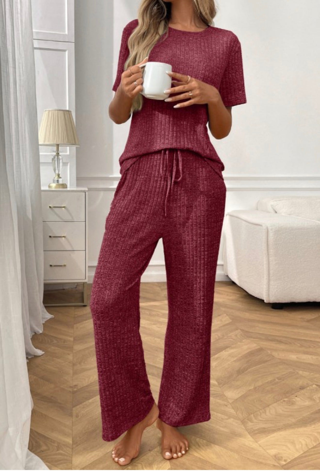 Causal Ribbed Pants Set