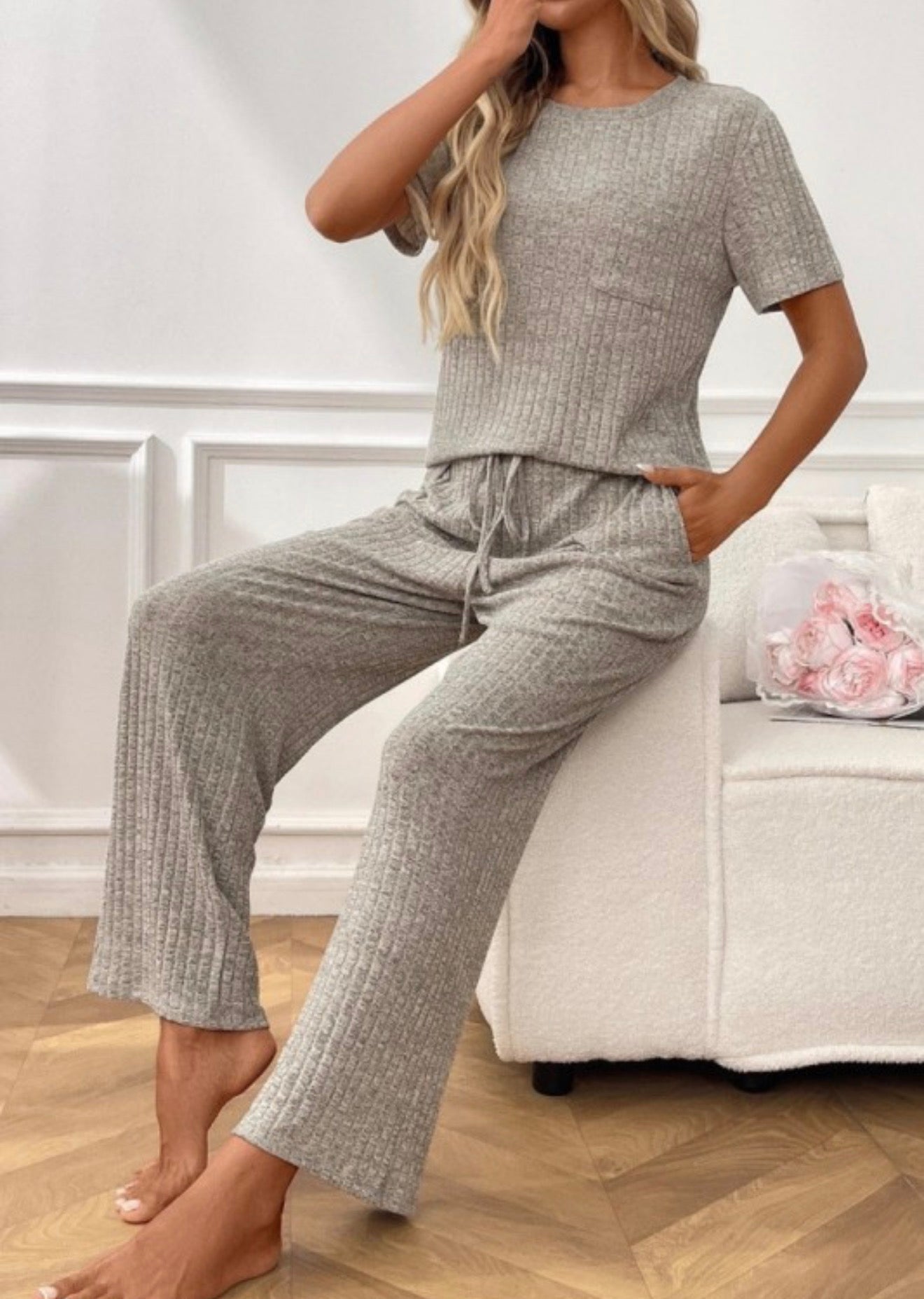 Causal Ribbed Pants Set