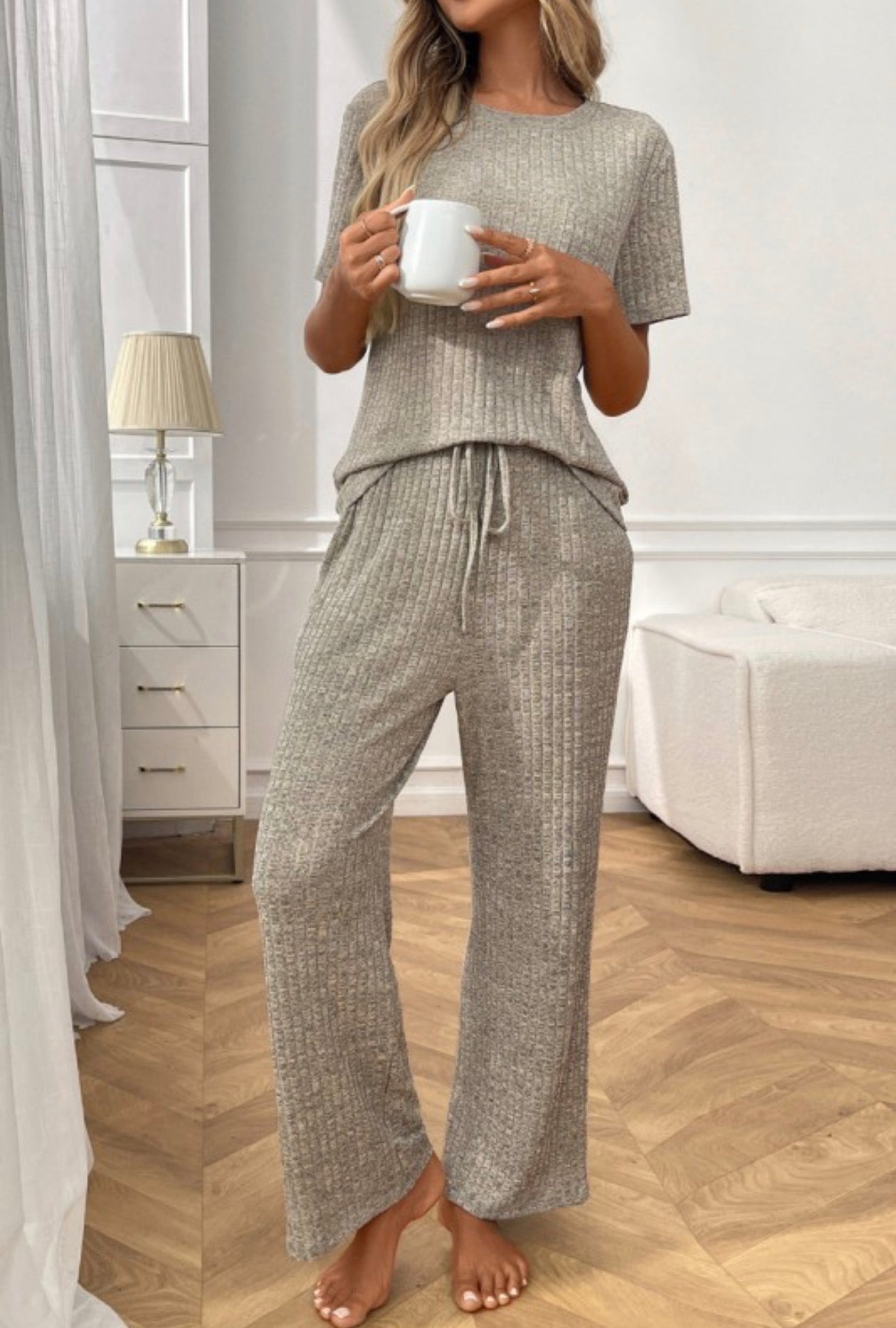 Causal Ribbed Pants Set
