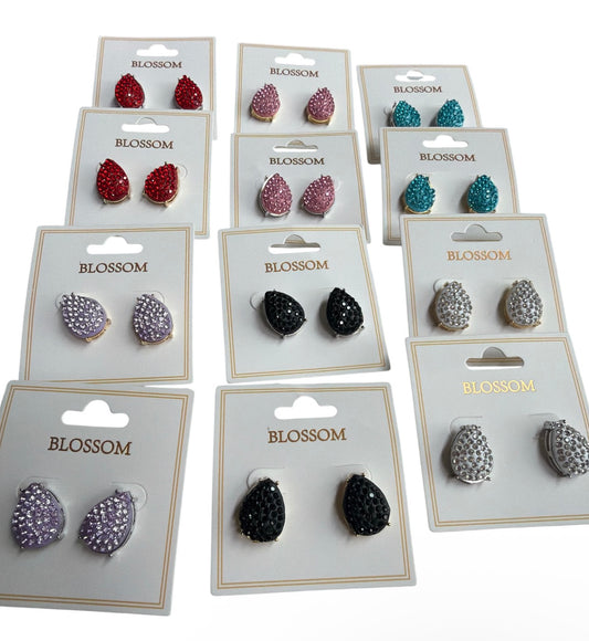 Colorful Rhinestone Teardrop Stud