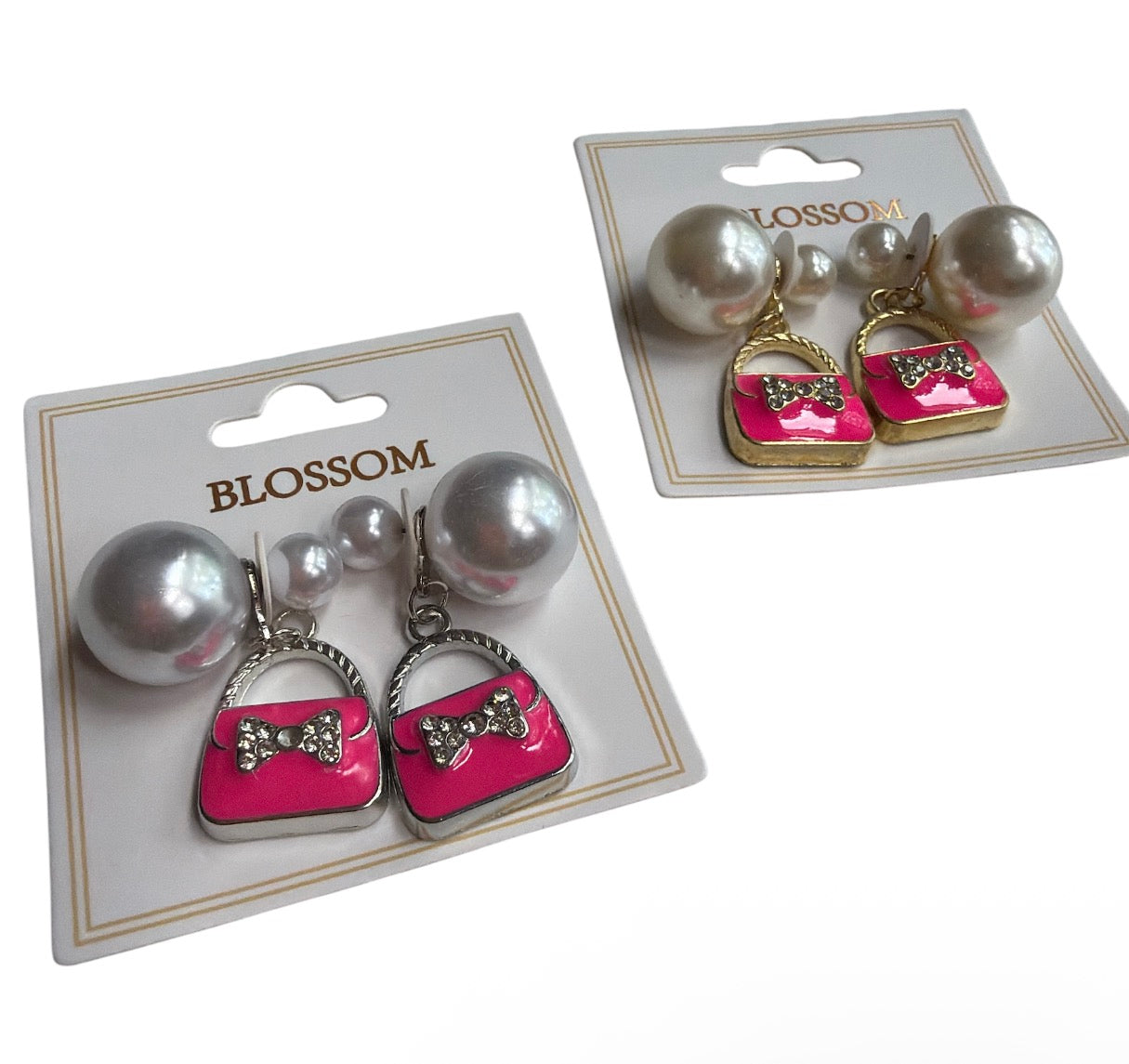 Purse Charm Double Pearl Earrings