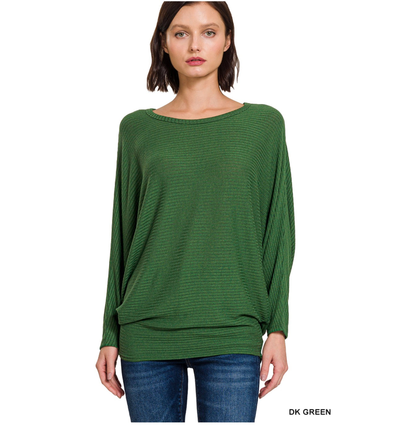 Zenana Ribbed Dolman Sleeve Top