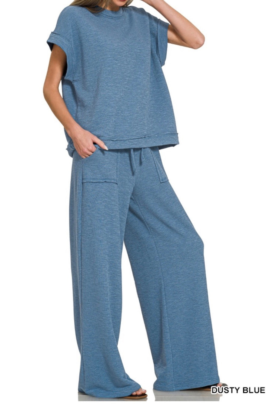 Zenana Cotton Slub Pants Set
