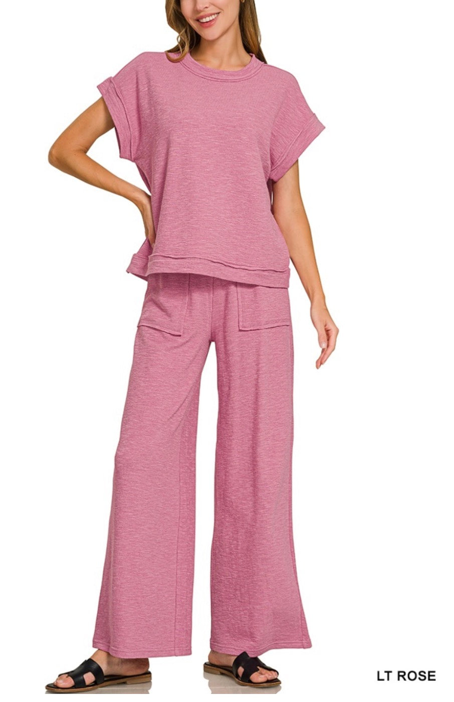 Zenana Cotton Slub Pants Set