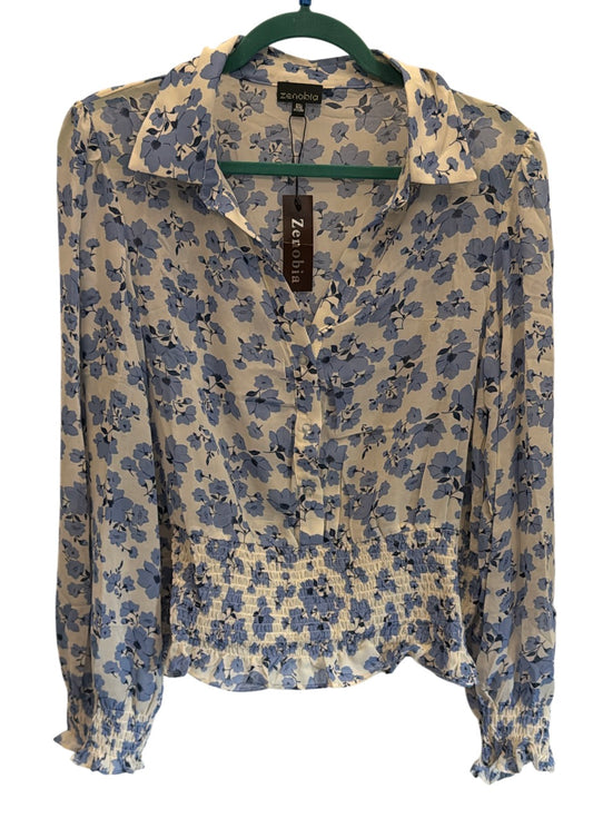 Sheer Blue Floral Smocked Top