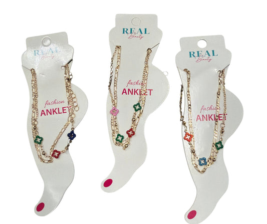 Double Layer Multicolor Clover Anklet