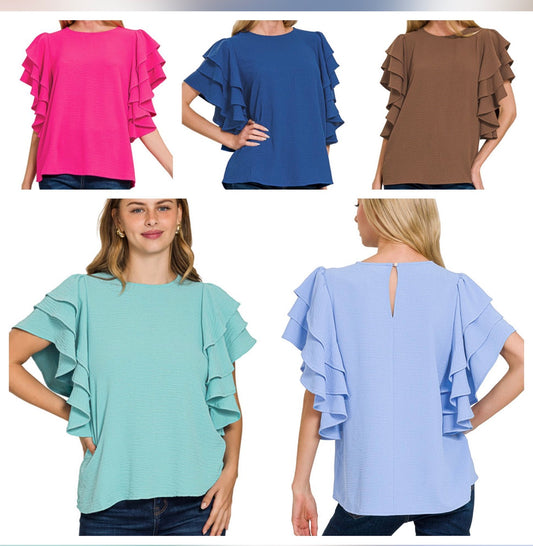 Zenana Ruffle Sleeve Airflow Top