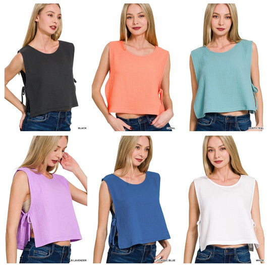 Zenana Gauze Tie side Top