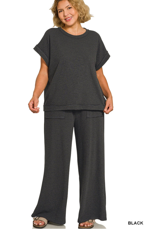Zenana Cotton Slub Pants Set