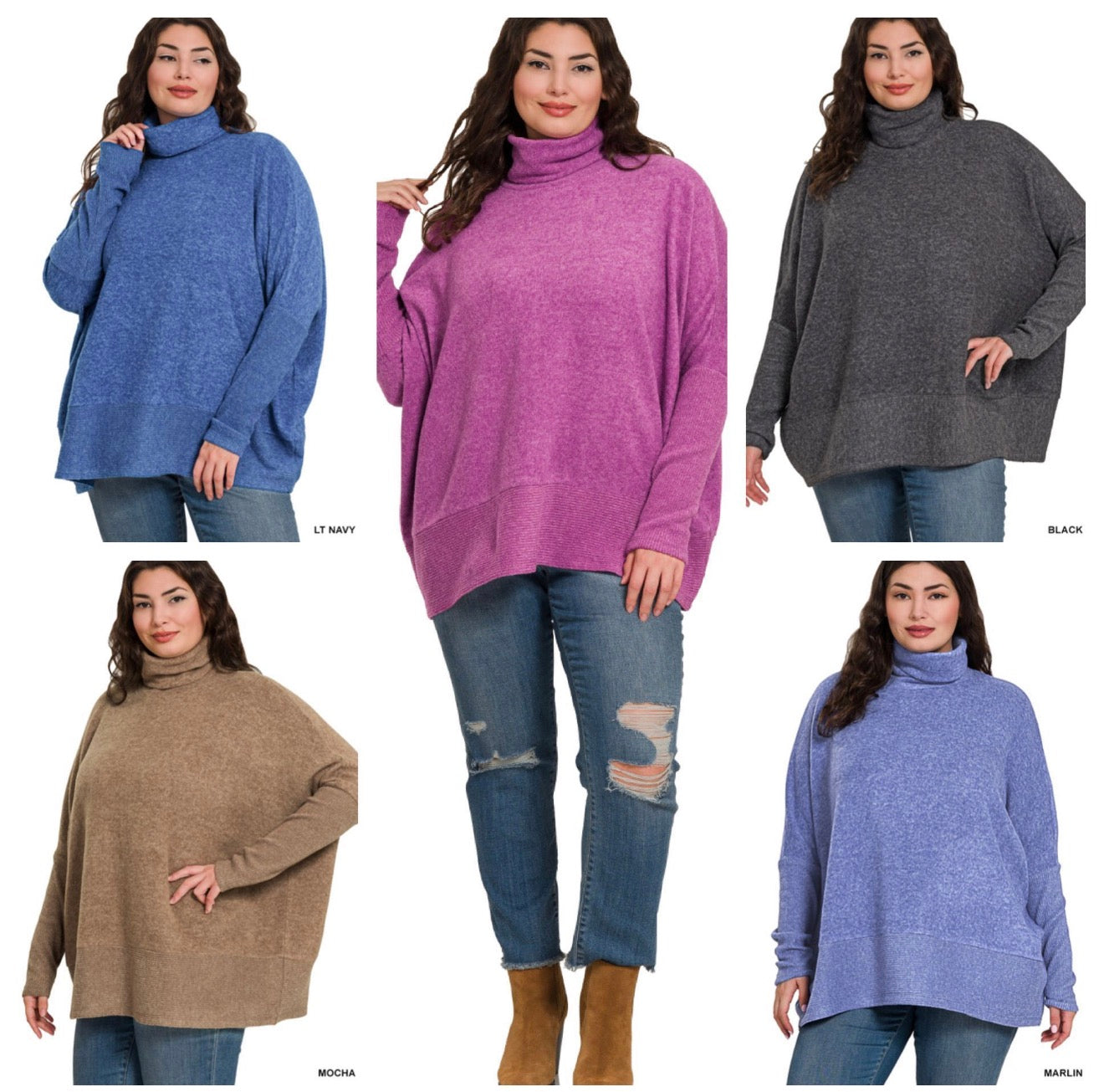 Plus Zenana Mock Neck Hacci Sweaters