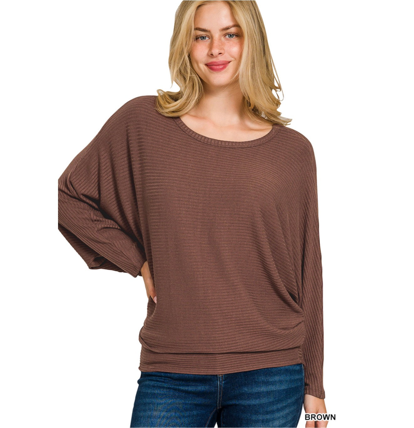 Zenana Ribbed Dolman Sleeve Top