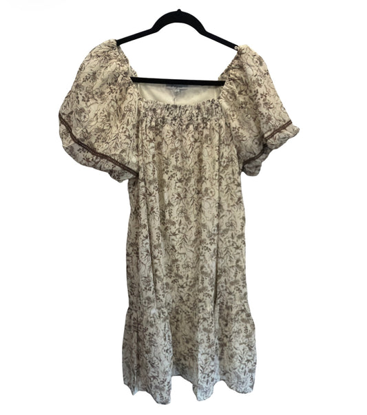 Olive Bubble Sleeve Ruffle Bottom Dress