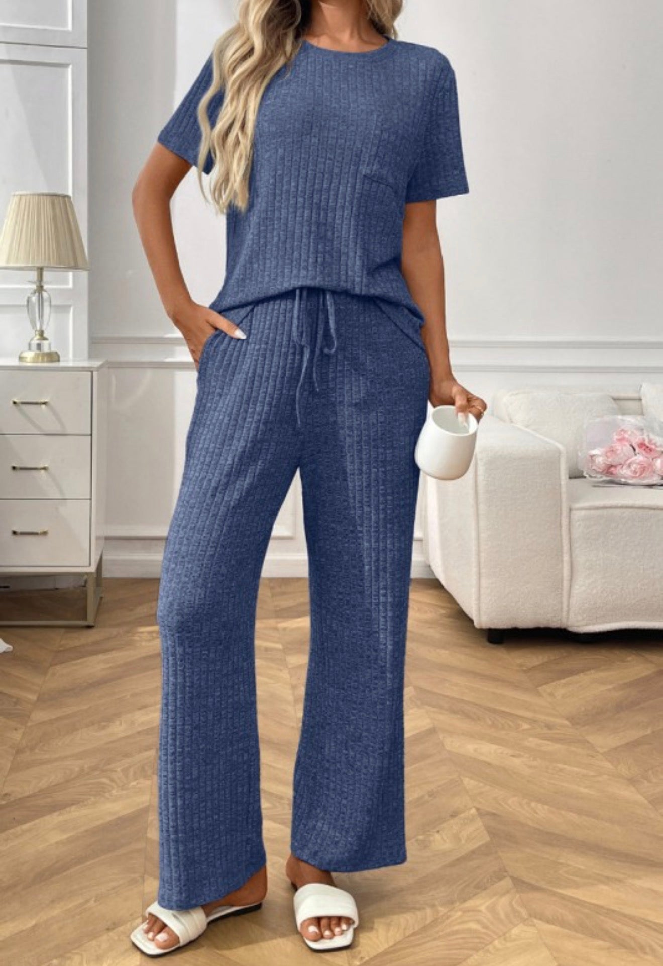 Causal Ribbed Pants Set