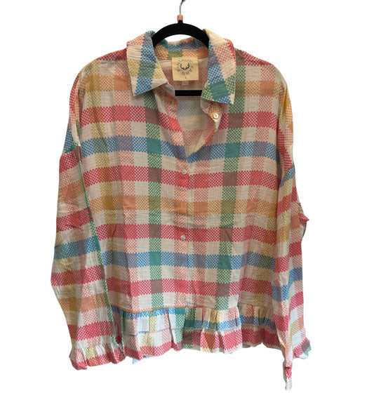 Checker Ruffle Bottom Button up Top