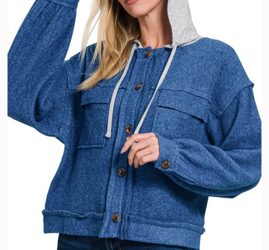Zenana Brushed Hooded Navy Jacket