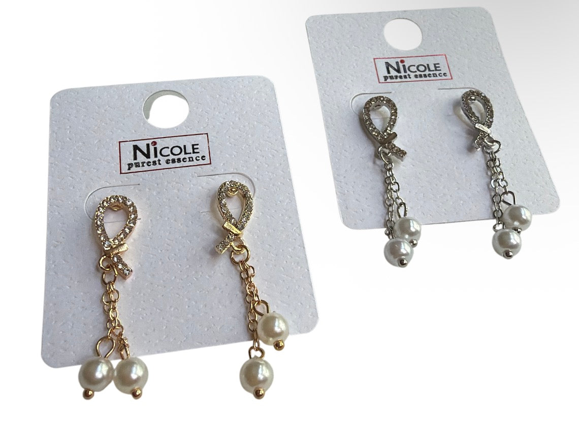 Rhinestone Drop Pearl Earrings