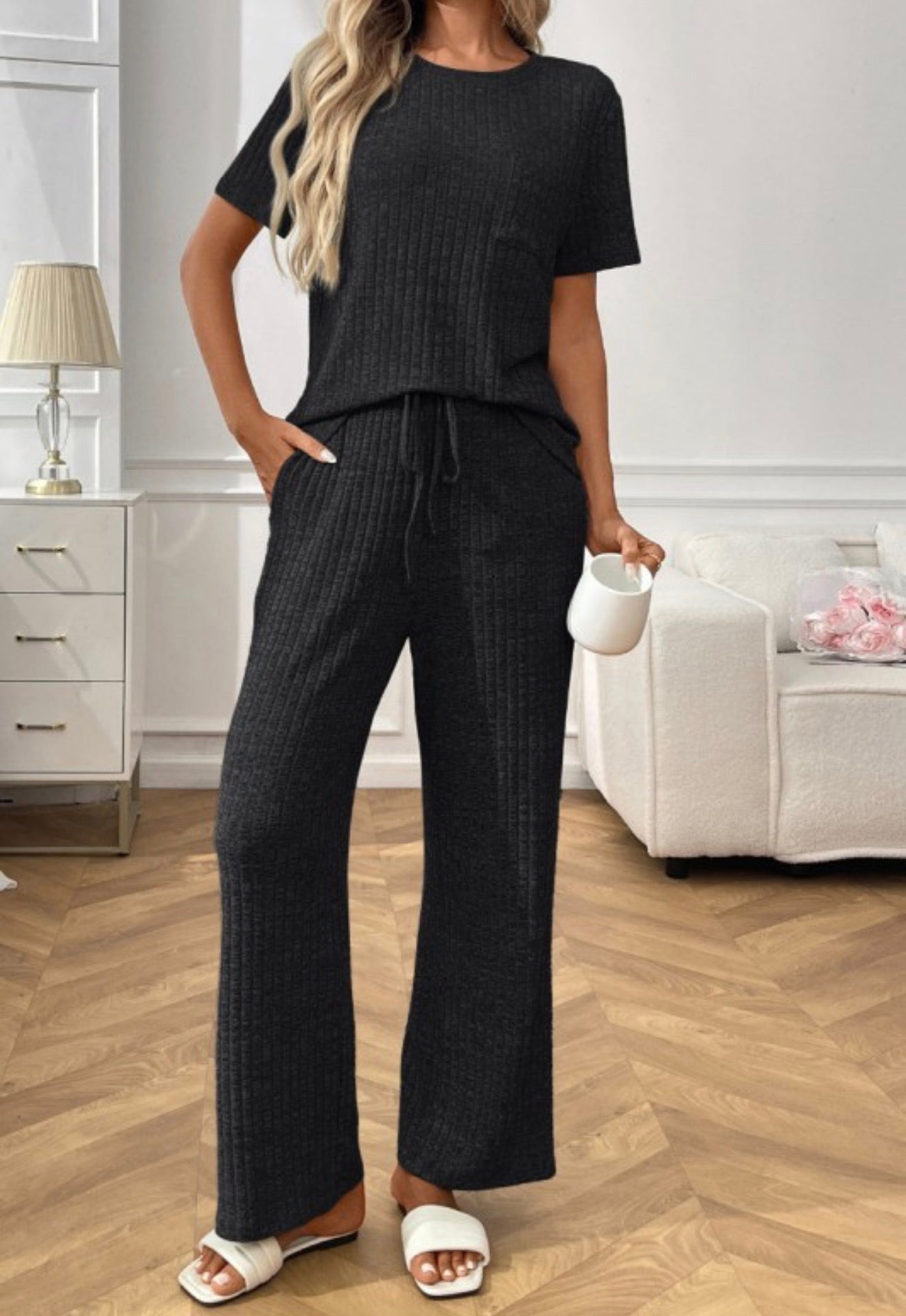 Causal Ribbed Pants Set