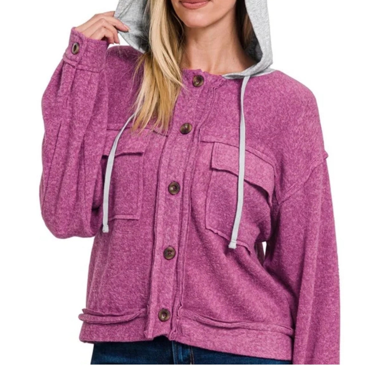 Zenana Brushed Hooded Jacket mauve