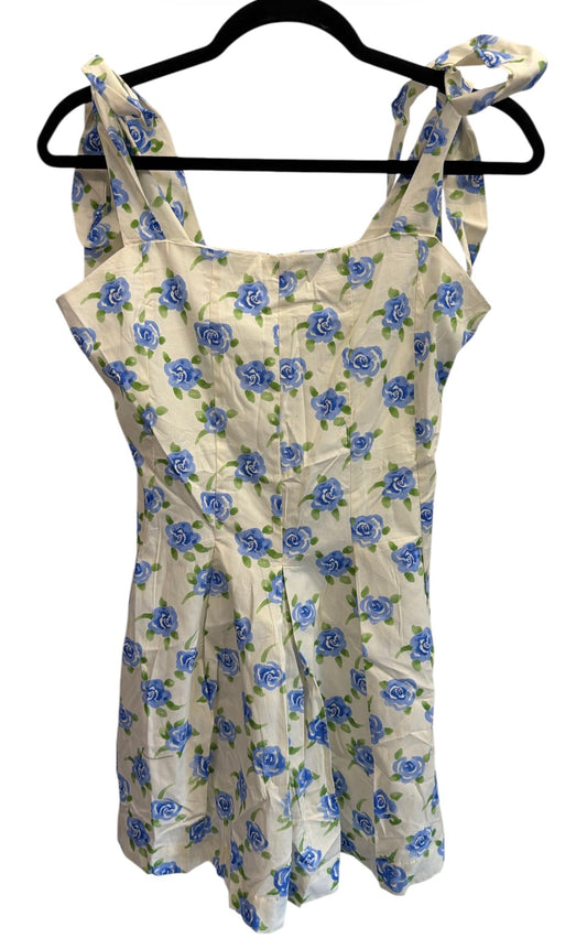 Blue Tie Sleeve Floral Romper