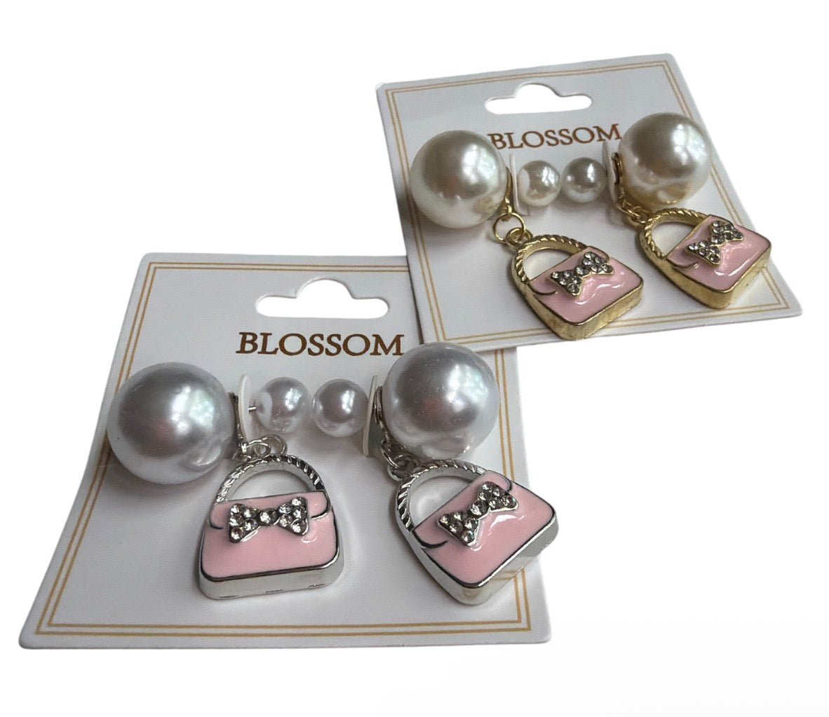 Purse Charm Double Pearl Earrings