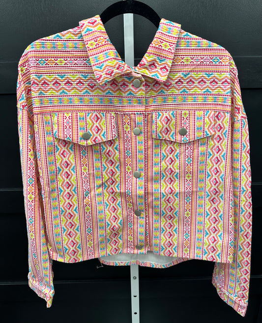 Soft Pink Aztec Corduroy Jacket