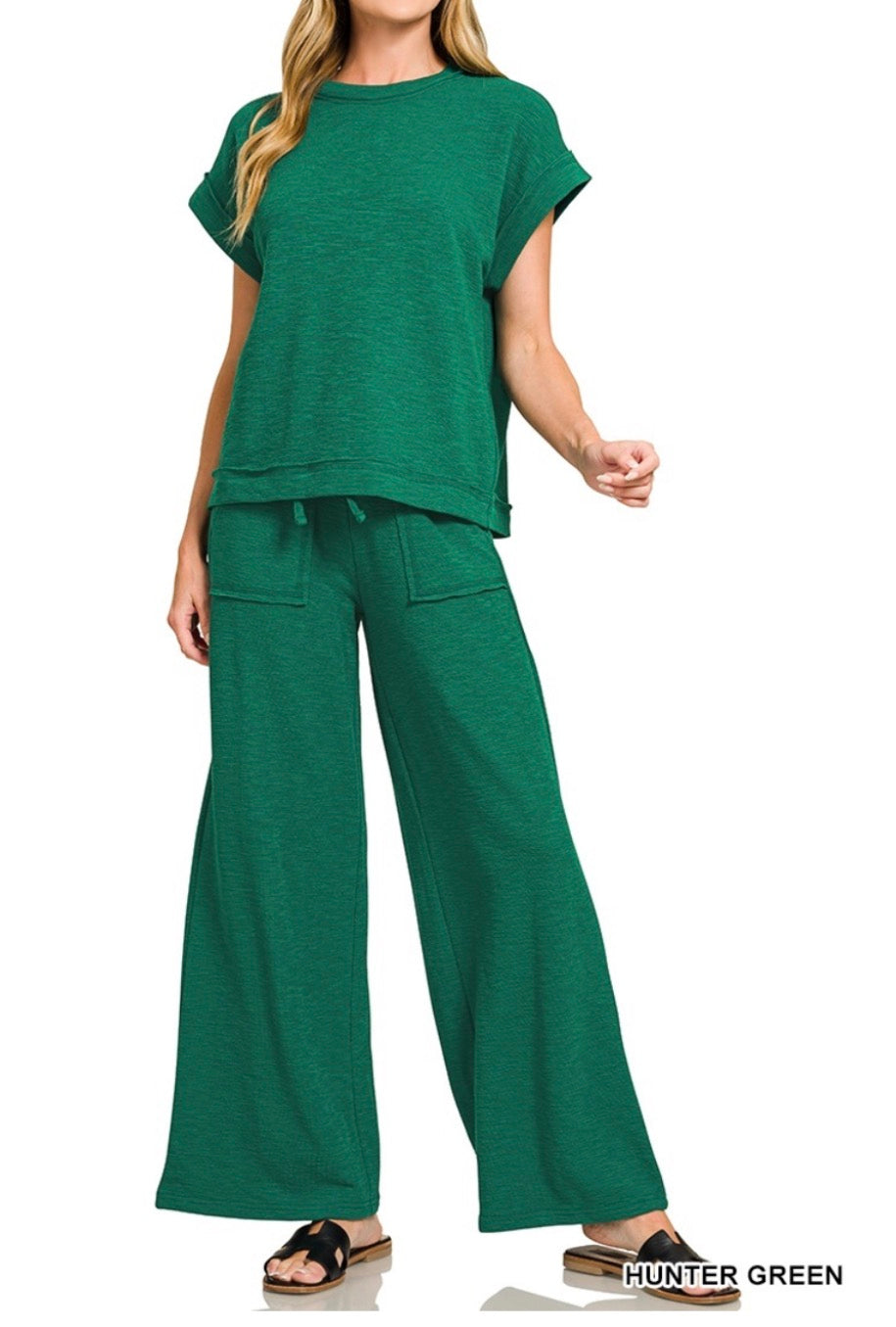 Zenana Cotton Slub Pants Set
