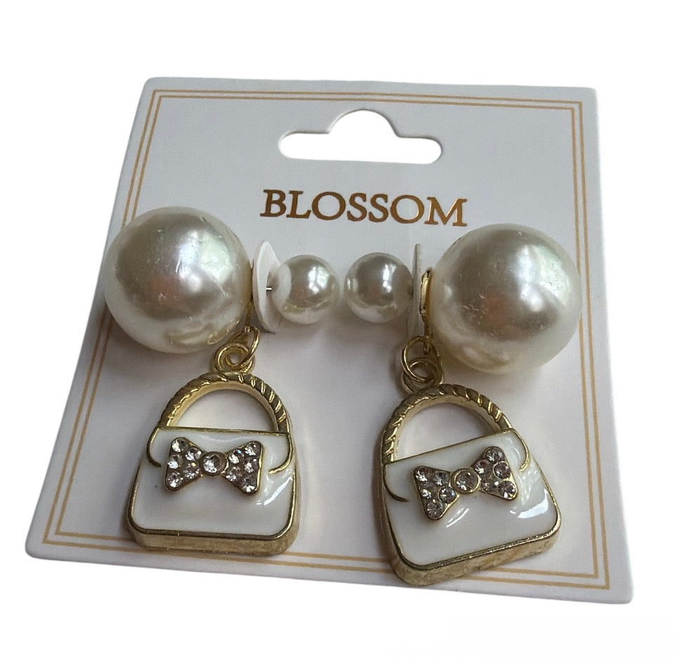 Purse Charm Double Pearl Earrings