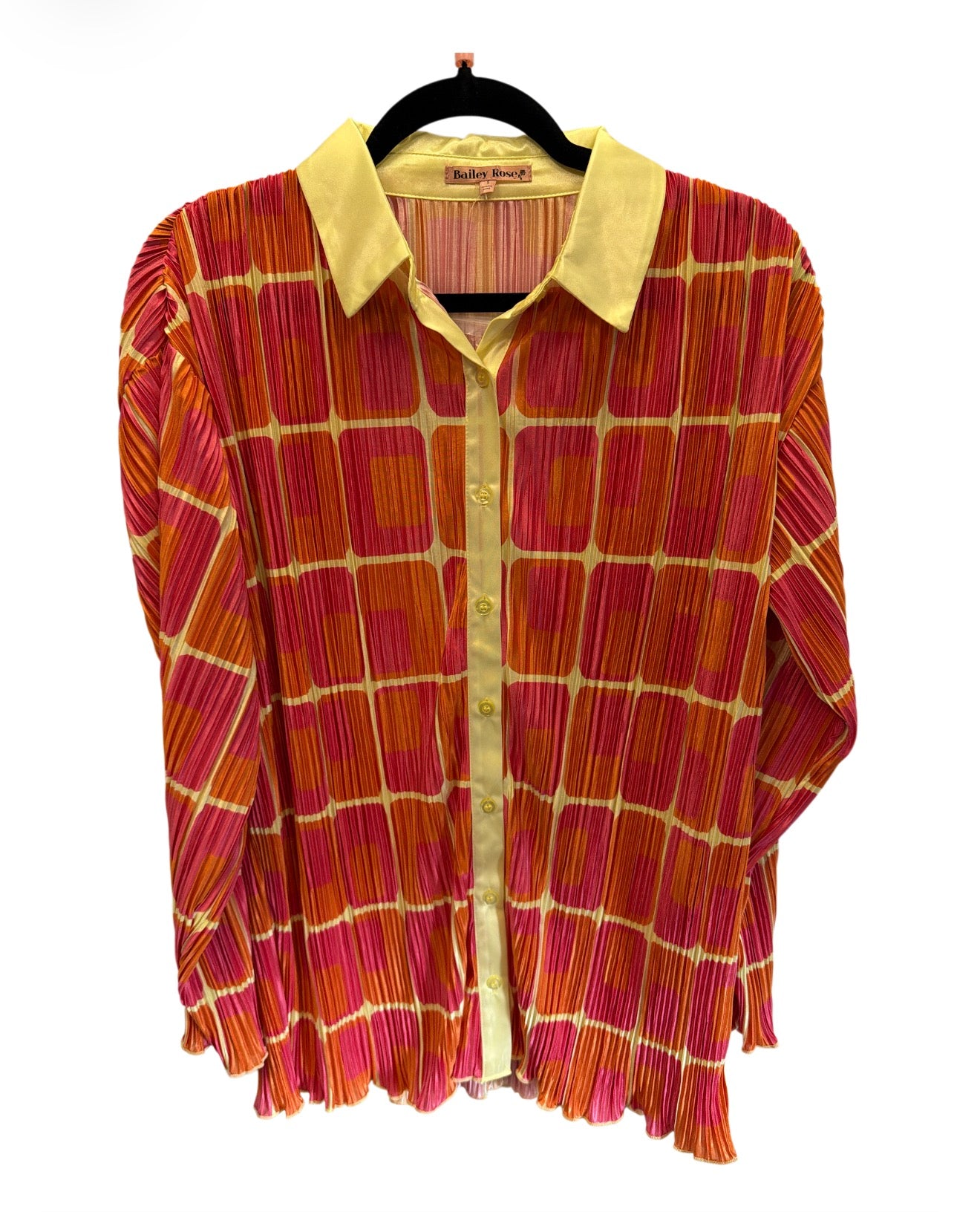 Pleated Orange & Pink Button Top