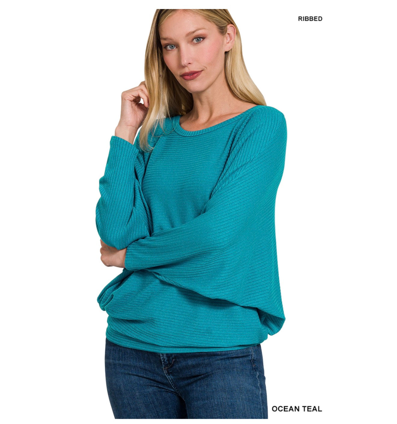 Zenana Ribbed Dolman Sleeve Top