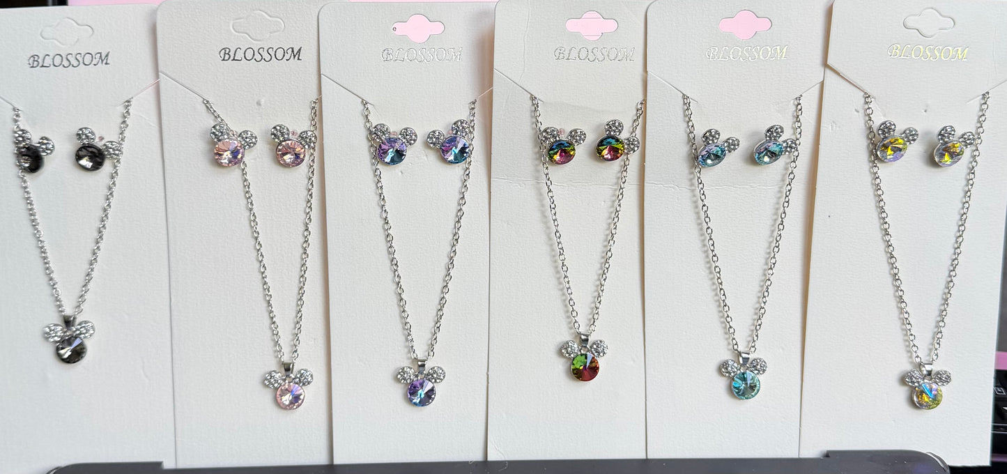 Mouse Colorful Earrings/Necklace Set