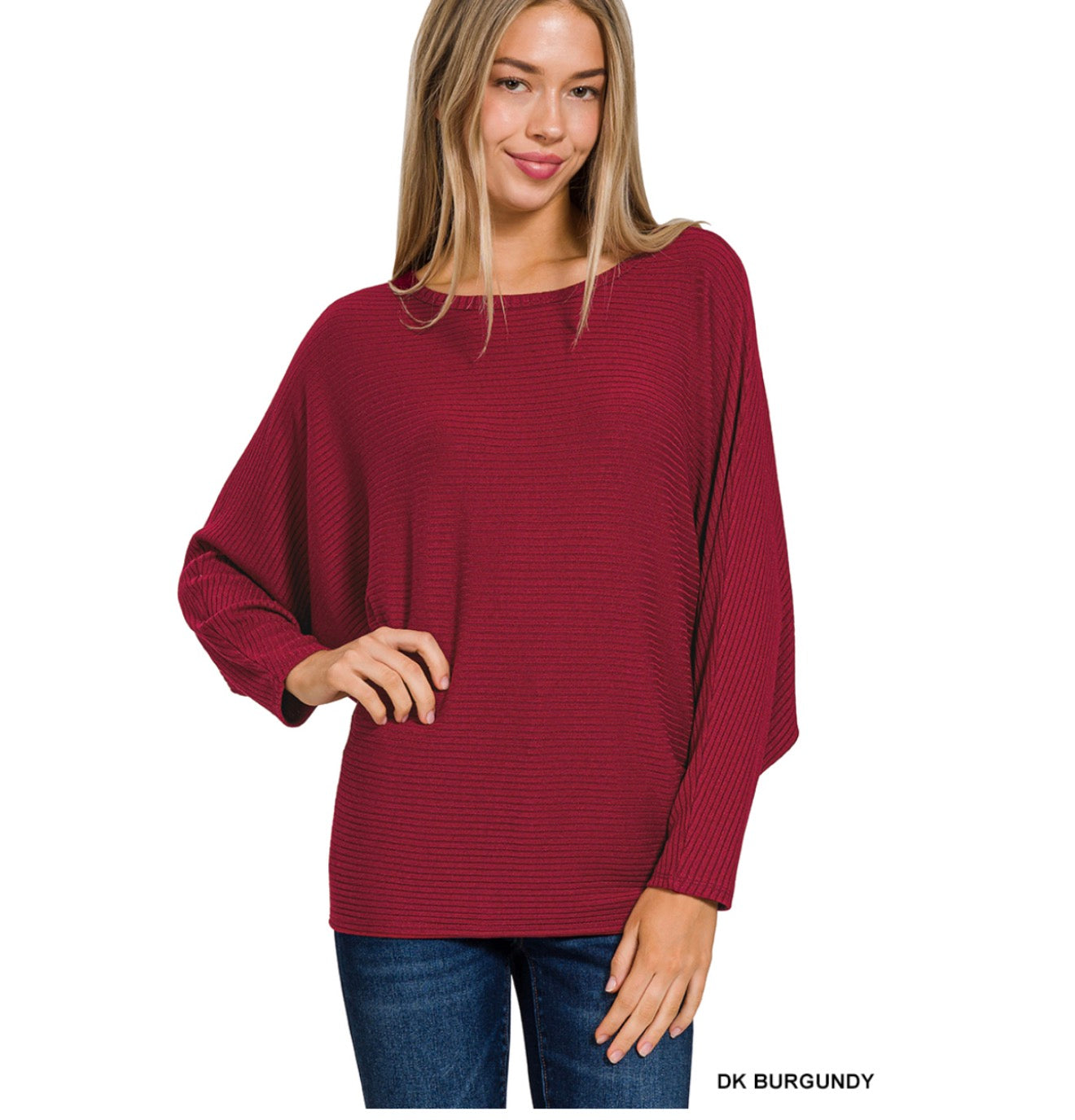 Zenana Ribbed Dolman Sleeve Top