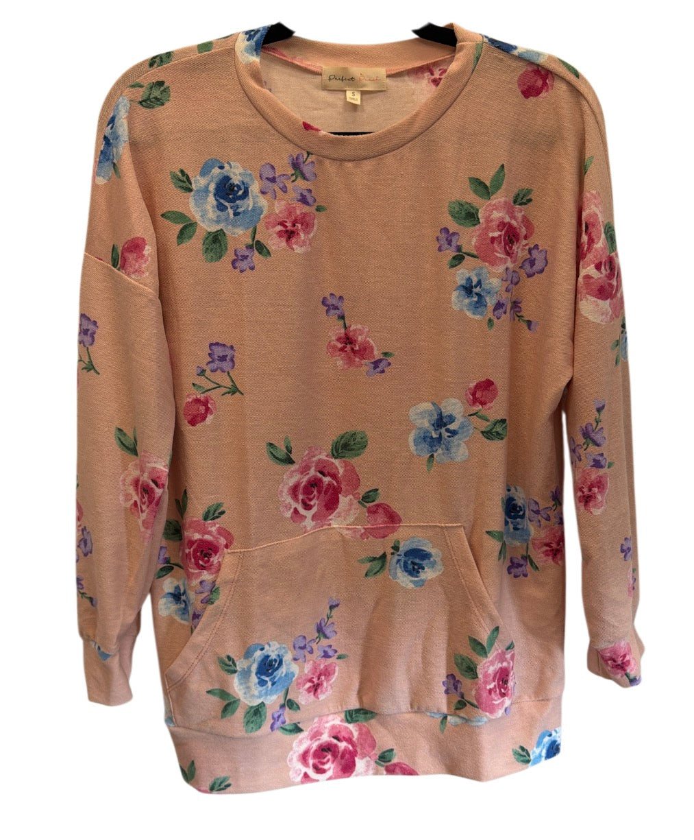 Floral Sweatshirt Front Pockets