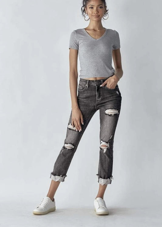 RISEN DISTRESSED STRAIGHT LEG JEANS - FB2512