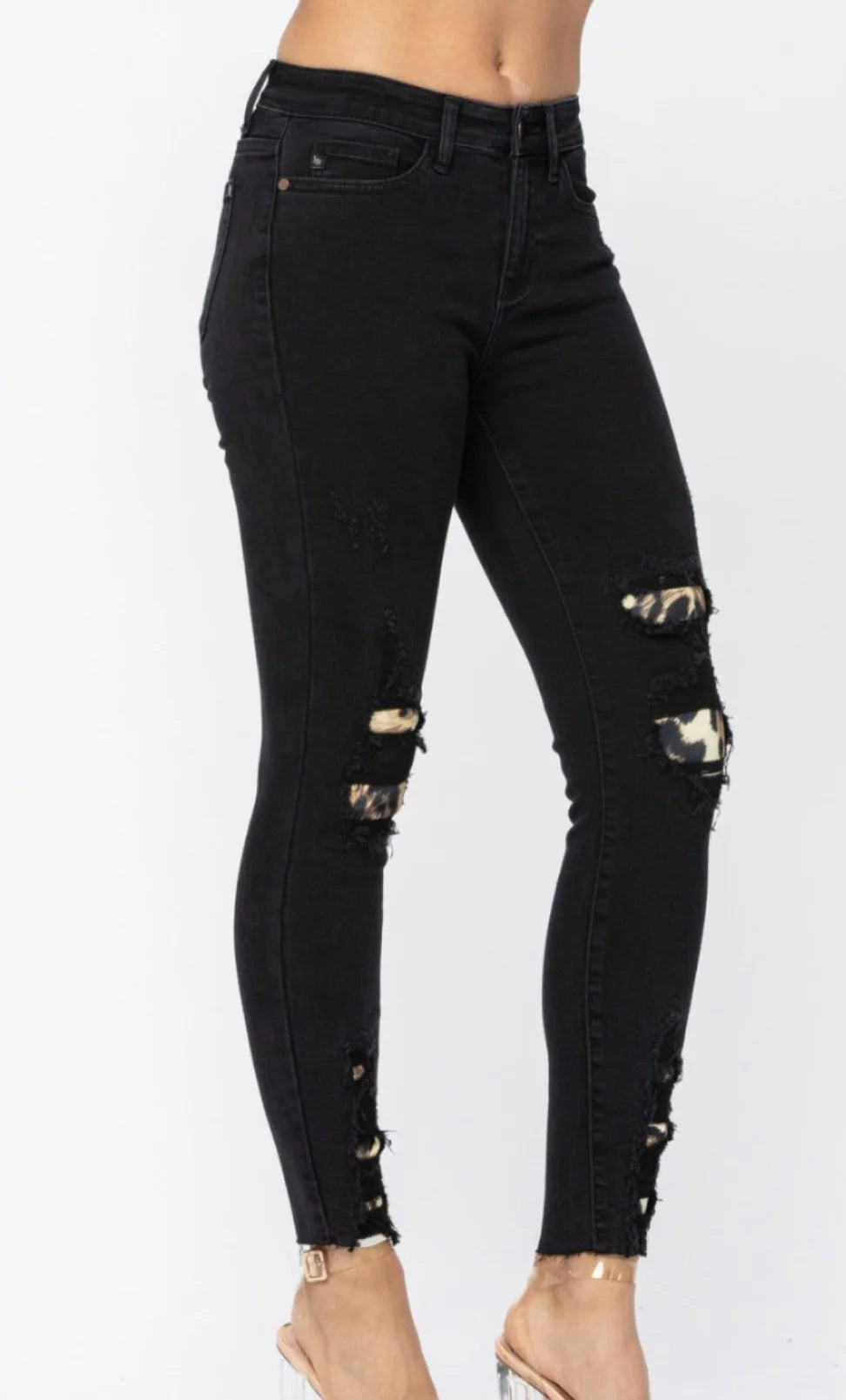 Judy Blue Black Destroyed Leopard Stretch - FB2868