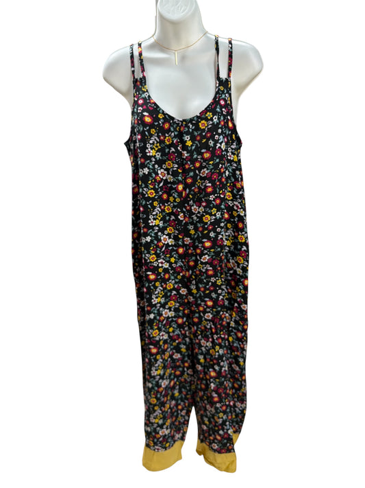 Black/Yellow Floral Crop Jumpsuit
