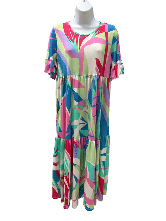 Tropical Ruffle Sleeve Maxi Dress