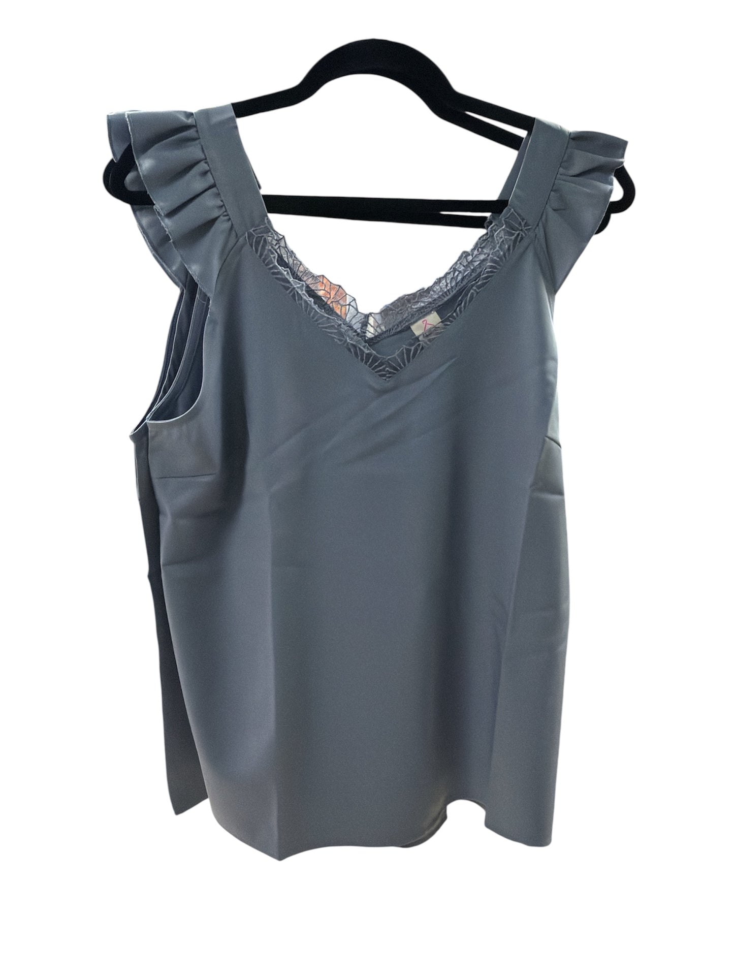 Gray Blue Lace Ruffle Sleeve Top