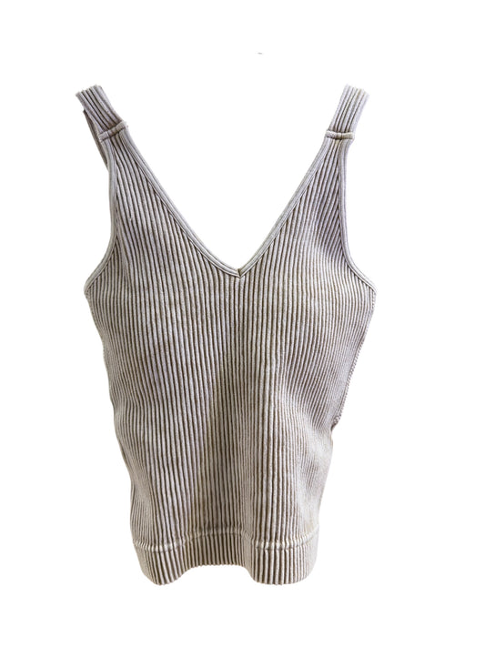 Zenana Vneck Beige Ribbed Tank