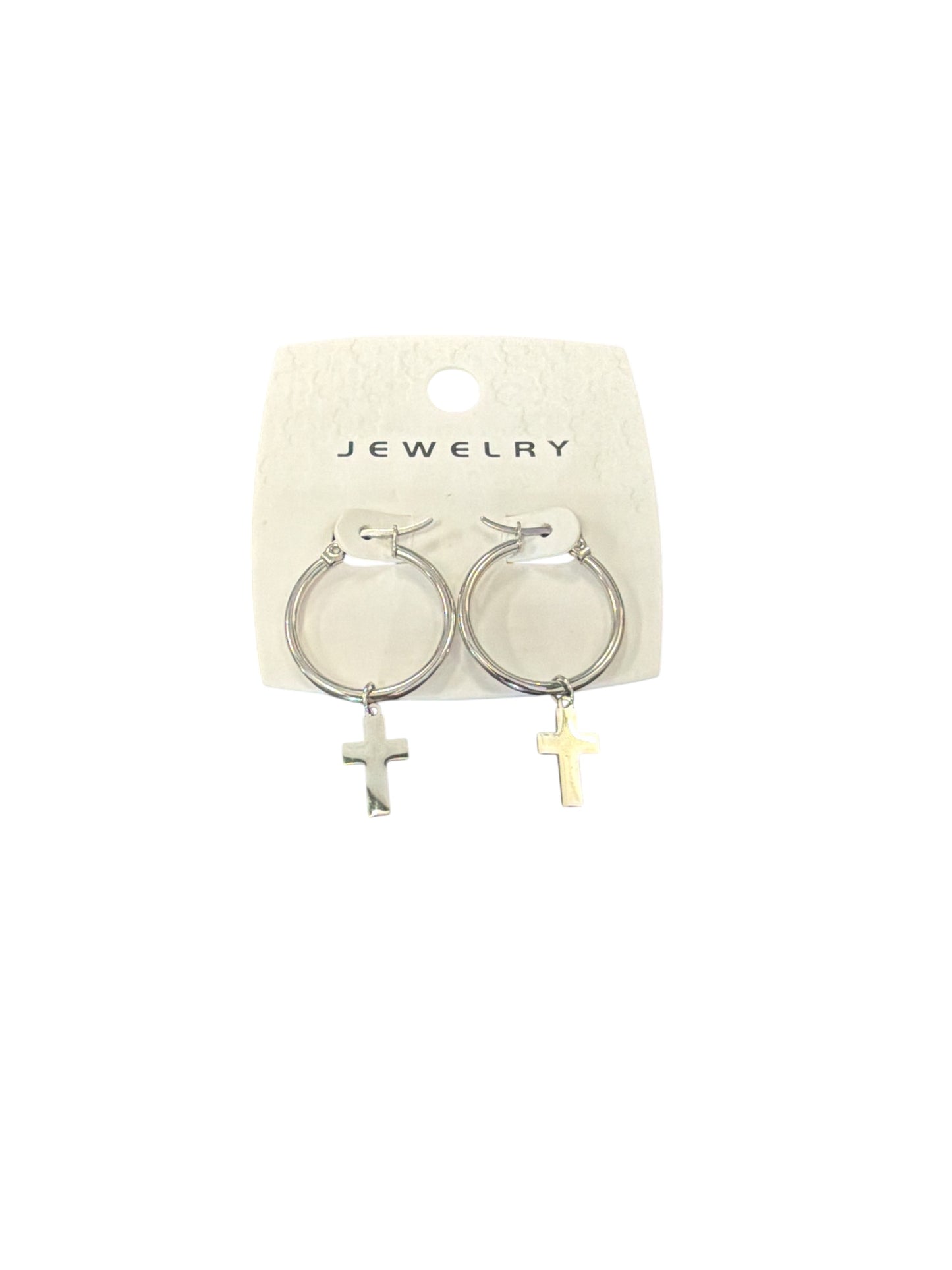 HOOP CROSS CHARM EARRINGS